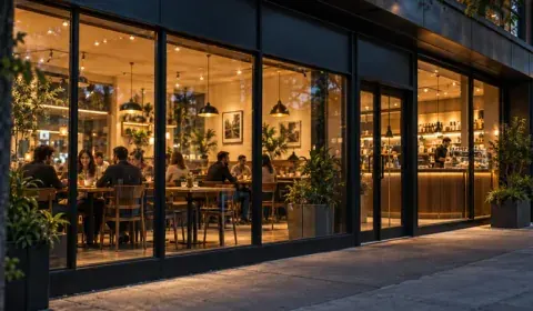 Ambiente de um restaurante organizado para receber clientes