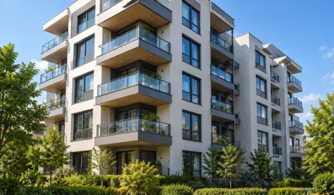 Edifício residencial com varandas e áreas comuns