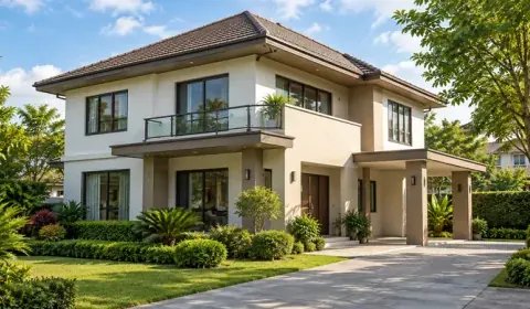 Casa com jardim em um bairro residencial