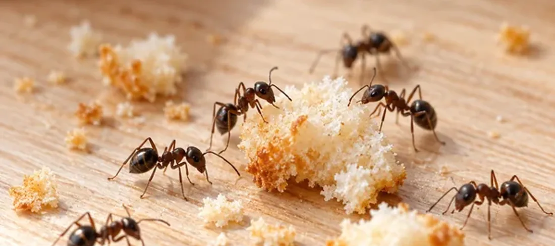 Formigas em trilha próxima a uma fonte de alimento