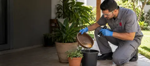 Inspeção profissional de recipientes e pontos de água acumulada em área externa